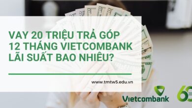 VAY 20 TRIỆU TRẢ GÓP 12 THÁNG VIETCOMBANK LÃI SUẤT BAO NHIÊU?